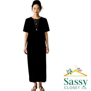 Talbots Short Sleeve Knit Maxi Dress Black Petite Small EUC